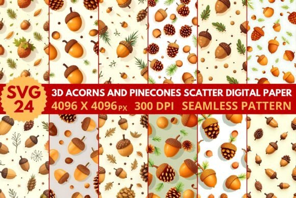 3D Acorns Digital Paper: Elevating Autumn Designs Without the Visual Clutter