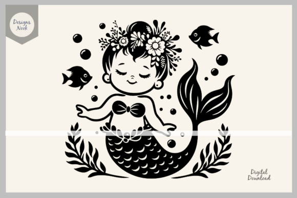Baby Mermaid SVG File Clipart Silhouette Guide