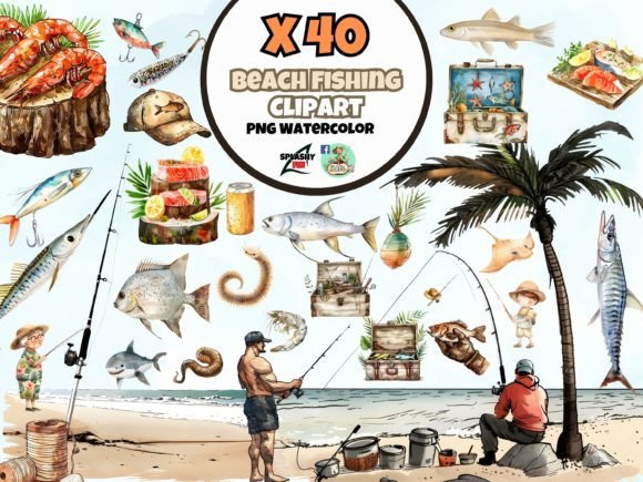 Bringing Coastal Calm to Your Projects with Watercolor Fishing Beach Theme Clipart