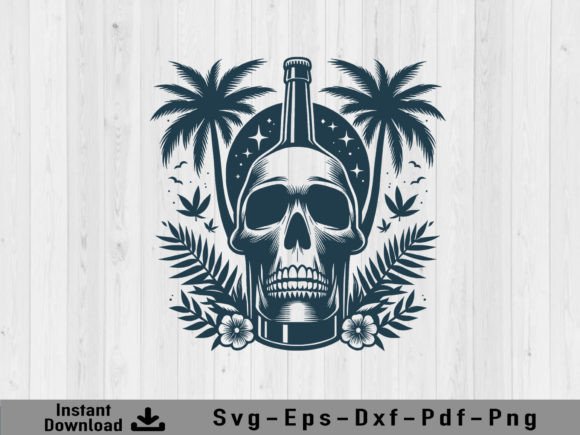 Skull Head with Beer Bottle SVG Vector Guide